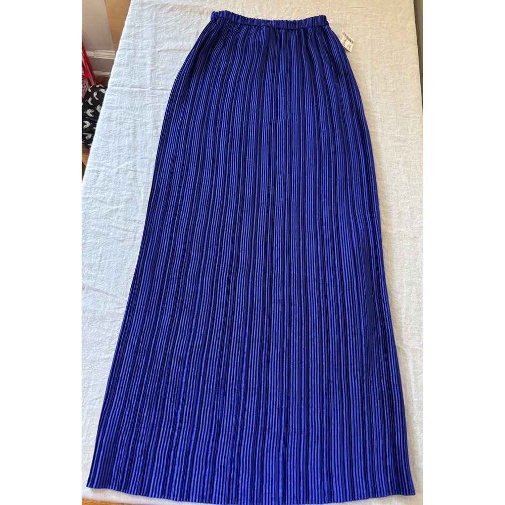 Vintage Jeanne Marc Royal Blue Purple Pleated Maxi Skirt XS 4/6 Quiet Luxury